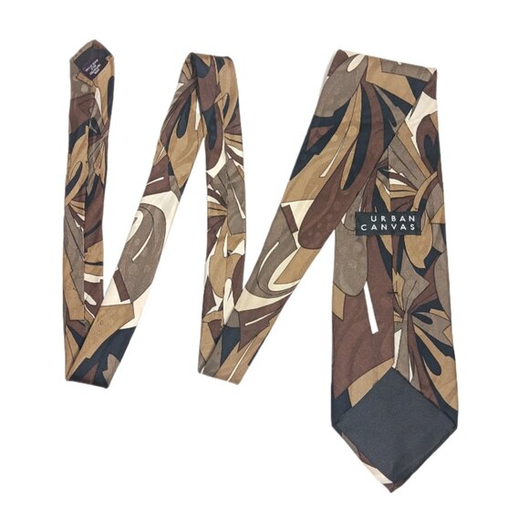 Urban Canvas Silk Tie Men’s 60” Brown Multi Abstract Designer Wide Tie New - Picture 3 of 4